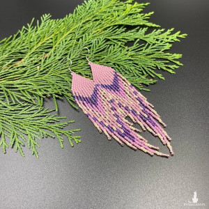 DŁUGIE KOLCZYKI KORALIKOWE ETNO - różowe #1014