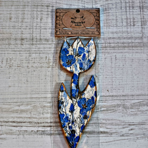Drewniana zakładka do książki Tulipan  "niebieskie kwiatki"