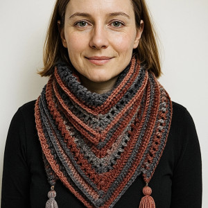 Kolorowa ciepła chusta z chwostami ręcznie robiona