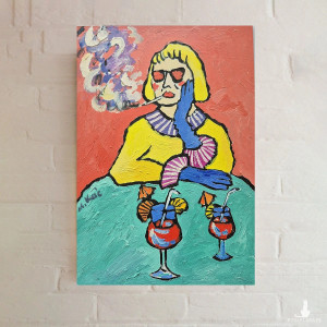 obraz ręcznie malowany babcia i drinki