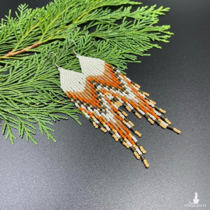 DŁUGIE KOLCZYKI ETNO kremowo - brązowe #1017