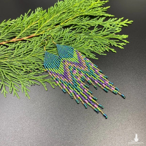 DŁUGIE KOLCZYKI KORALIKOWE ETNO - morska zieleń #1018