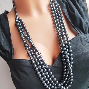 Naszyjnik Korale Perłowe Grafitowe Perły Szklane