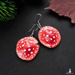 Kolczyki czerwone kapelusze grzybki muchomorki