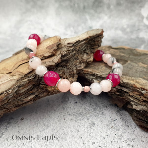 Bransoletka - jadeit opalowy, jadeit fuksja i rodonit