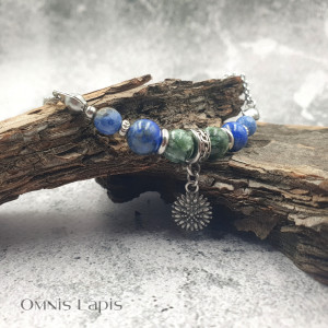 Unikat. Naszyjnik z chryzantemą - serafinit, lapis lazuli, sodalit