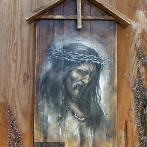 Obraz malowany na starych deskach - Chrystus