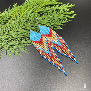 DŁUGIE KOLCZYKI KORALIKOWE ETNO niebieskie #1021