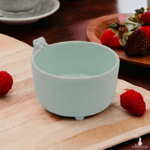 Miętowa miseczka ceramiczna śniadaniowa z misiem - Rękodzieło na prezent - Lamabo Ceramics