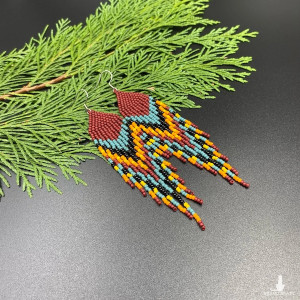 DŁUGIE KOLCZYKI KORALIKOWE ETNO bordowe #1022