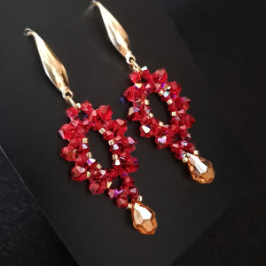 Długie Wiszące Kolczyki „Siam & Topaz” z Koralików i Kryształków