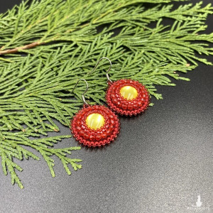Koralikowe kolczyki - koła jasno czerwone #591