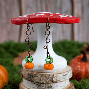 Kolczyki dynie długie miedź antyczna jesieniara jesień