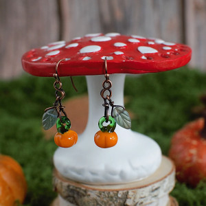 Kolczyki dynie listek miedź antyczna jesień halloween