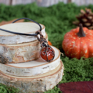 Wisiorek dynia agat karneolowy pomarańczowy miedź antyczna jesień halloween