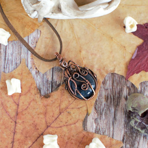 Wisiorek dynia agat mszysty miedź antyczna jesień halloween