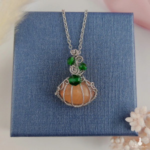 Naszyjnik Dynia Jadeit Pomarańczowy stal chirurgiczna wisiorek handmade wirewrapping