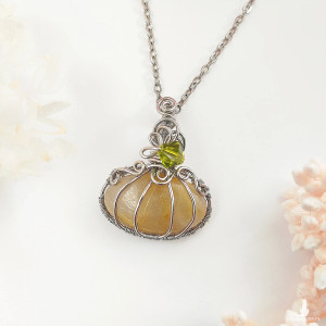 Naszyjnik Dynia Kwarc Rutylowy stal chirurgiczna wisiorek handmade wirewrapping