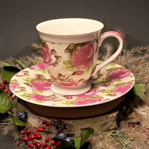 FIliżanka i spodek Bone China wzór chintz róże