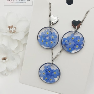 Zestaw biżuterii z żywicy z prawdziwymi niezapominajkami