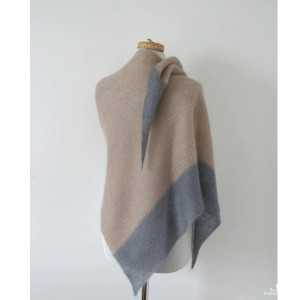 Chusta Handmade Jedwab Moher Beżowo Szara na drutach