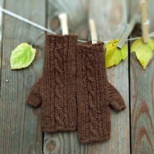 Mitenki, rękawiczki bez palców, Alpaka - Mleczna Czekolada