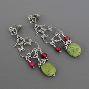 Kolczyki Scarlett, krople nefrytu i jadeit, srebro 925, kolekcja Przeminęło z Wiatrem