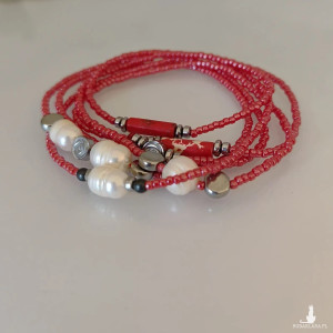 Naszyjnik Boho Koralikowy Maki Perły i Róże