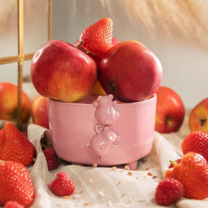 Różowa miseczka ceramiczna śniadaniowa z misiami - Rękodzieło na prezent - Lamabo Ceramis