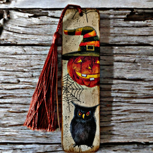 Drewniana zakładka do książki "Halloween- dynia"
