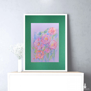 obraz z kwiatami, kolorowy rysunek do salonu, szkic kwiatów, rysunek kwiaty, łąka obraz, ślub prezent, prezent na ślub, ręcznie malowany obraz