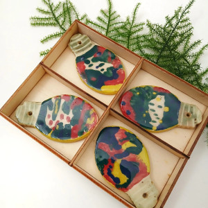 Ceramiczne bombki gliniane retro kolorowe zawieszki na choinkę