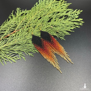 Lekkie kolczyki cieniowane czarno czerwono pomarańczowe #1030