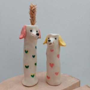 ceramiczne wazoniki figurki pieski gliniane flakony na suszki