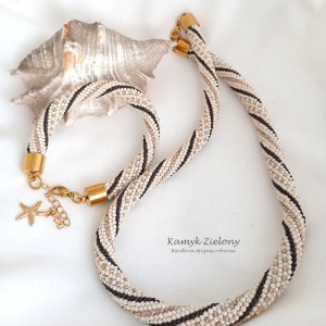 Komplet naszyjnik i bransoletka - beżowo-złoty