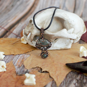 Wisiorek grzybek agat mszysty antyczna miedź jesień