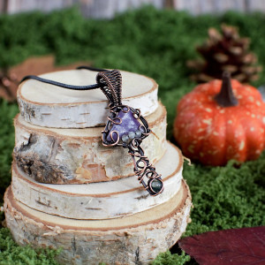 Wisior grzybek ametyst labradoryt agat mszysty antyczna miedź jesień