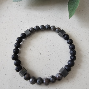 Męska bransoletka Yoperlit - lawa wulkaniczna - hematyt