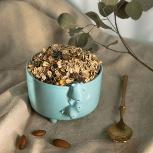 Miętowa miseczka ceramiczna śniadaniowa z misiami - Rękodzieło na prezent - Lamabo Ceramis