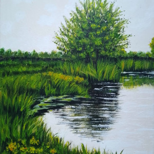 OBRAZ RĘCZNIE MALOWANY AKRYLOWY "BLISKO WODY" - 30x24cm