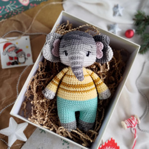 Maskotka słonik w pudełku, Zabawka na prezent, Prezent dla malucha