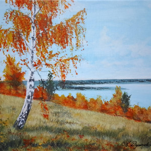 OBRAZ RĘCZNIE MALOWANY AKRYLOWY "JESIENNA NOSTALGIA" - 24x30cm