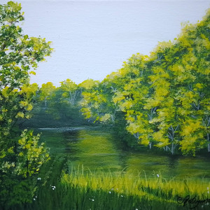 OBRAZ RĘCZNIE MALOWANY AKRYLOWY "ZATOPIONE W ZIELENI" - 24x30cm