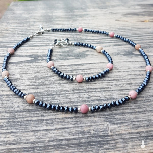 Komplet naszyjnik bransoletka Rodonit Mat