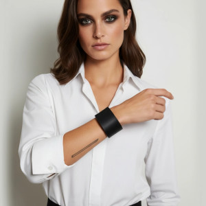 Duża szeroka czarna bransoletka gładka skóra naturalna spektakularna