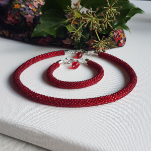 Naszyjnik Czerwony Sznur z Bransoletką