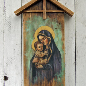 Obraz malowany na starych deskach - Madonna z Dzieciątkiem