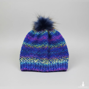 6919 Ręcznie Robiona Czapka Zmierzch - Niepowtarzalne Kolory i Duży Pompon