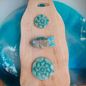 dekoracyjna deska ozdobna mandala ceramiczna ryba gliniana obraz 3D mozaika