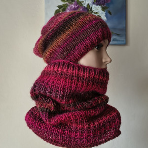 RĘCZNIE NA DRUTACH - Cranberry - miły, ciepły, otulający komplet. Projekt autorski